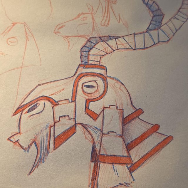 A sketch of a goat in Caprine armor. Obviously. 

#goat #armor #doodle #sketchbook